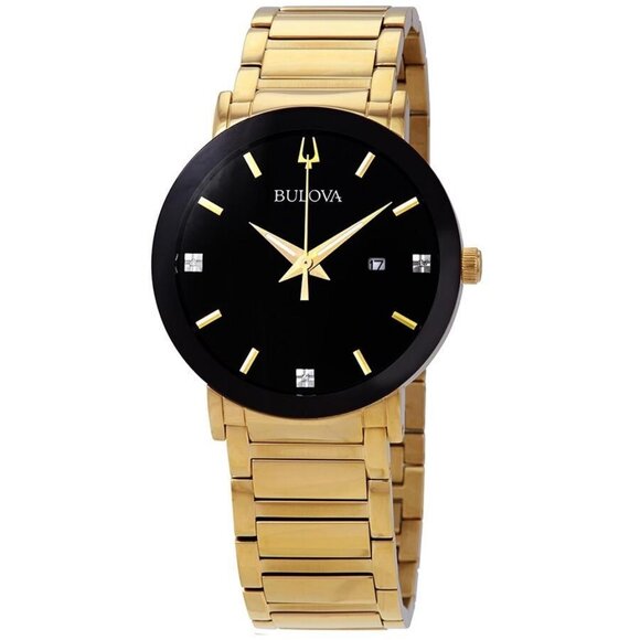 NWT Authentic Bulova Diamond Black Dial Yellow Gold-tone Men's Watch - Picture 1 of 3